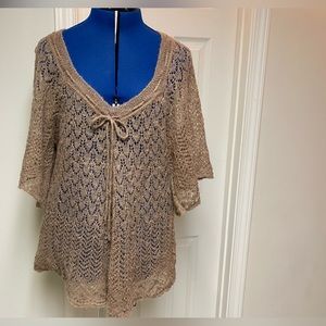 Free People Knitted Brown Lace With Tie And Flared Bell Sleeves Size M